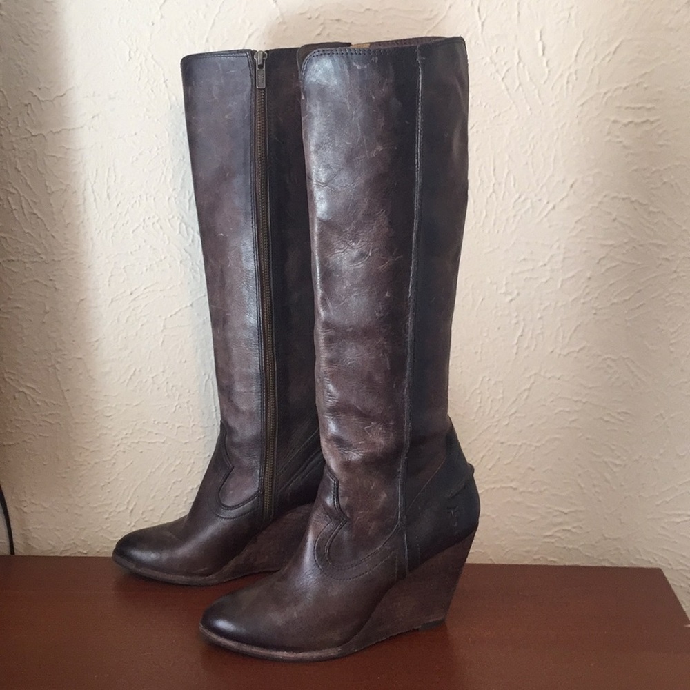 FRYE WEDGE KNEE HIGH BOOTS